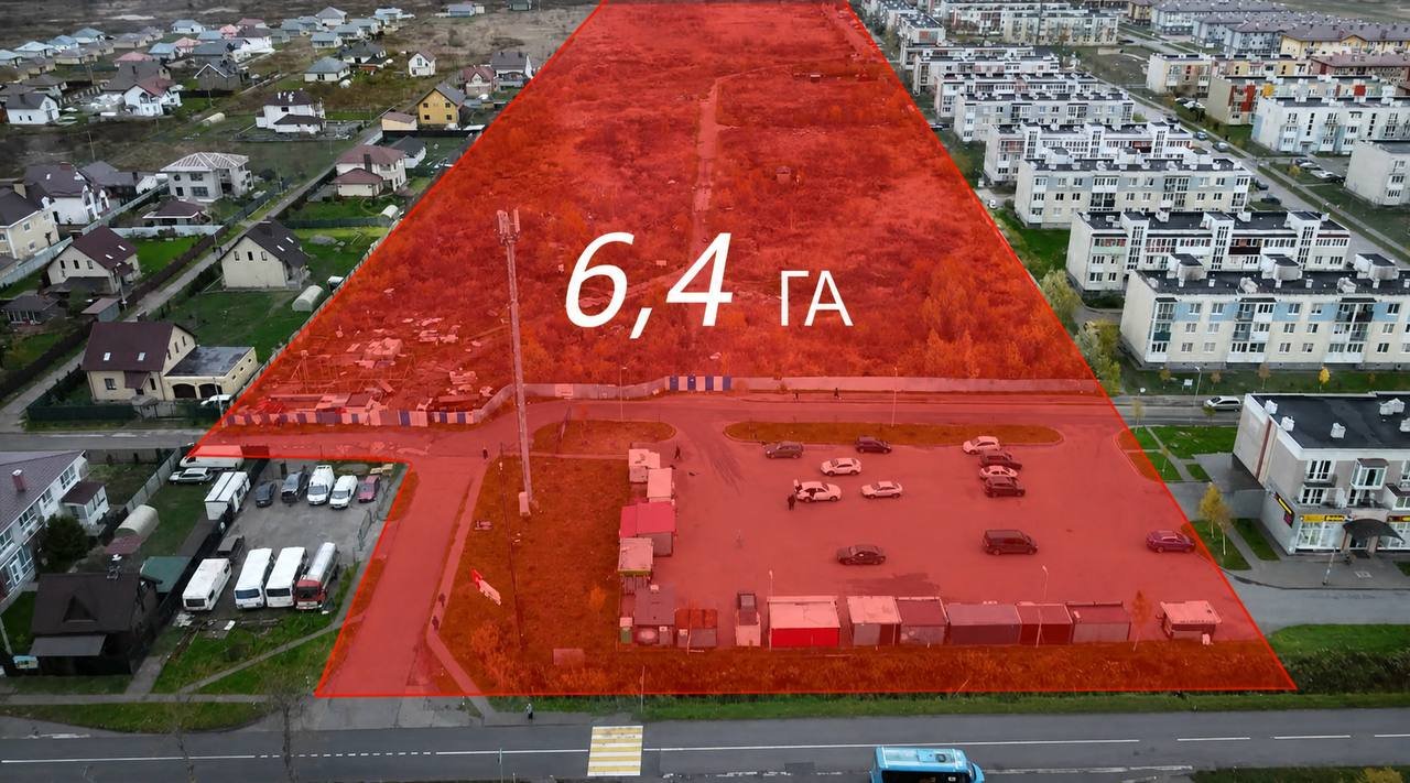 Калининград — земельный участок 6,4 га, аэрофото с выделенной площадью